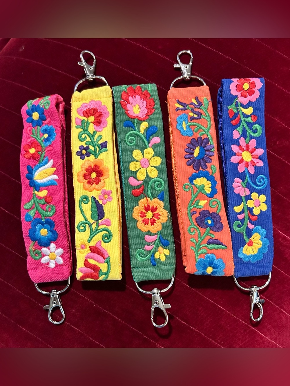 Embroidered Floral Wrist Key Strap - Multicolor. New w/o tags.